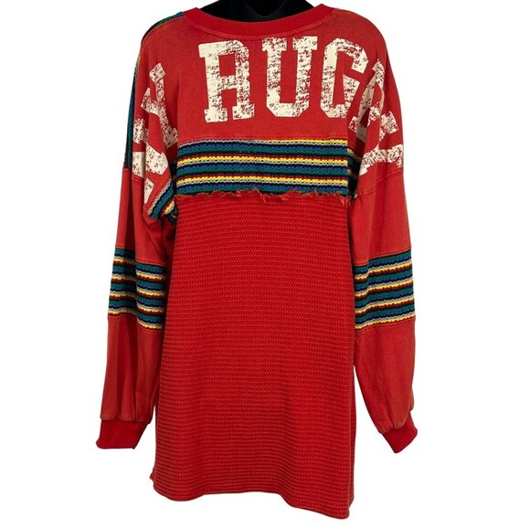 BDG Womens Red Textured Knit Long Sleeve Top RUGBY Stripe Size Medium M NWT New - Picture 5 of 11